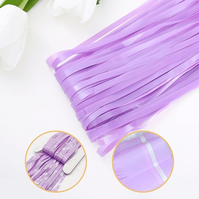 5 Pack Purple Foil Curtain Backdrop 3.2ft x 8.2ft Tinsel Foil Fringe Curtains - Image 4