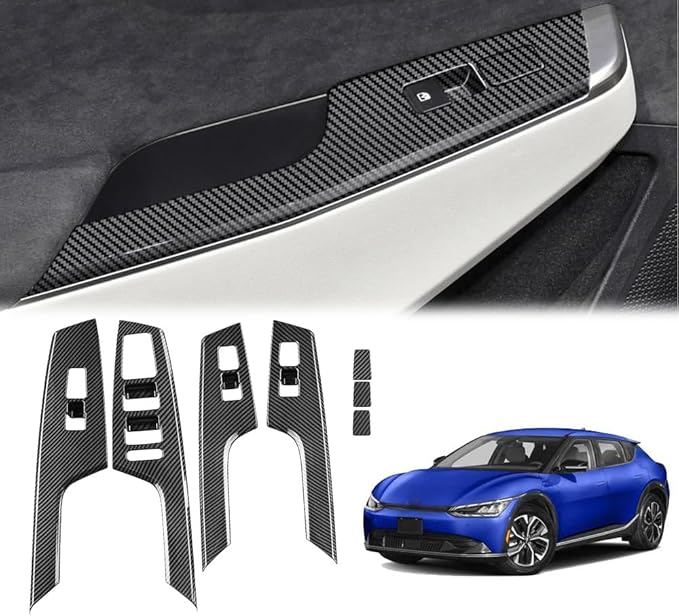 4pcs Carbon Fiber Style Front Rear Doors Window Glass Lift Switch Panel Cover - Image 2