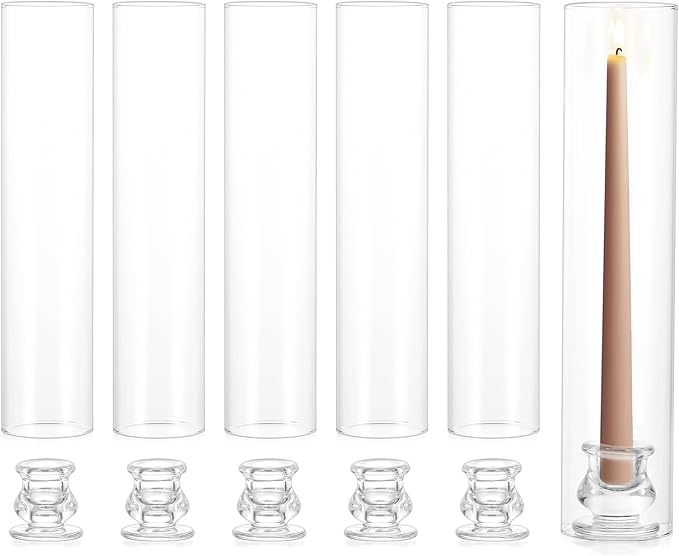 NUPTIO Candle Stick Candle Holder: Set of 6 Glass Hurricane Taper Candleholder by Nuptio