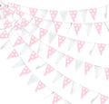 30 Ft Silver Pink Polka Dot Pennant Banner Blush Paper Circle Dot Triangle by pinkblume