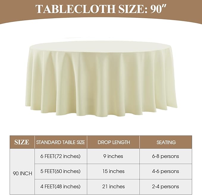 Round Tablecloth 6 Pack 90 Inch Ivory Tablecloths Washable Decorative Linen - Image 6