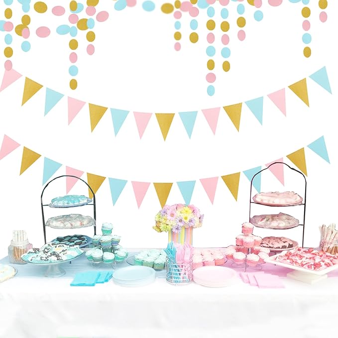 Blue Pink Gold Party-Decorations Gender-Reveal - 52Ft Paper Streamers Garland - Image 5
