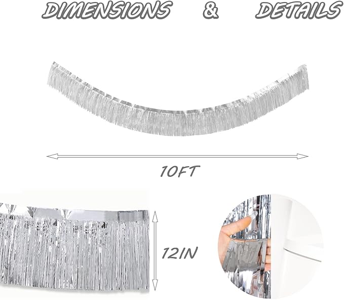 Silver Foil Fringe Garland 10FT 6packs, Metallic Foil Tinsel Fringe Banners - Image 2