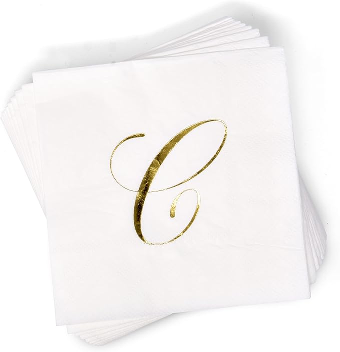 Gift Boutique 100 Gold Monogram Cocktail Napkins Letter C Disposable Paper Pack - Image 3