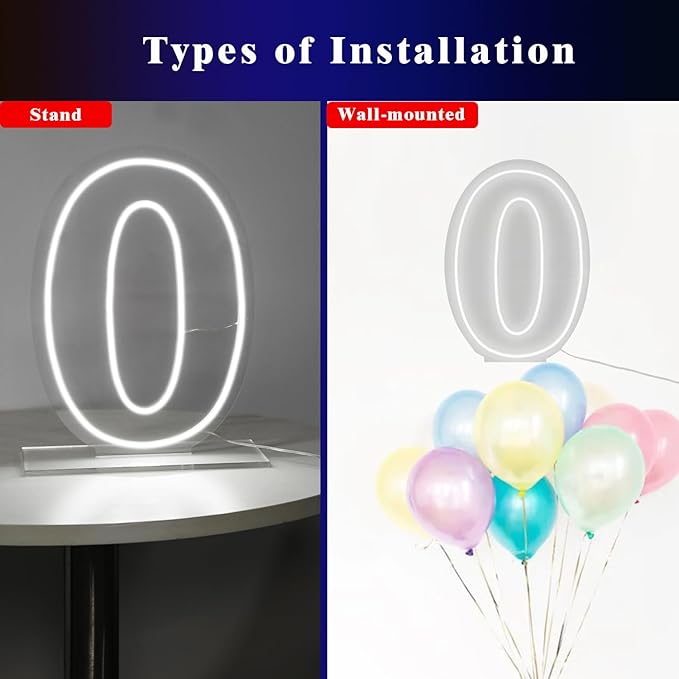 Number 0 Neon Sign Light, 16.54" Cool White USB Battery Powered Led Neon Sign - Image 5