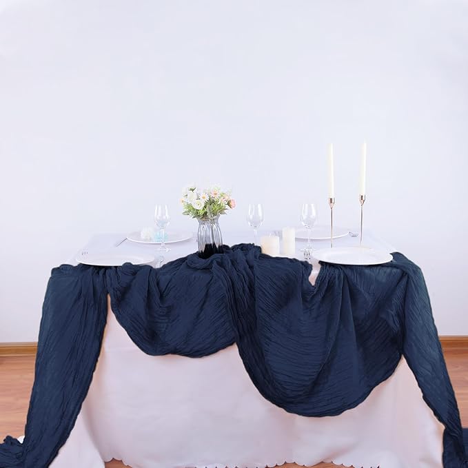 Boho Gauze 16PCS Navy Blue Cheesecloth Table Runners - Image 7