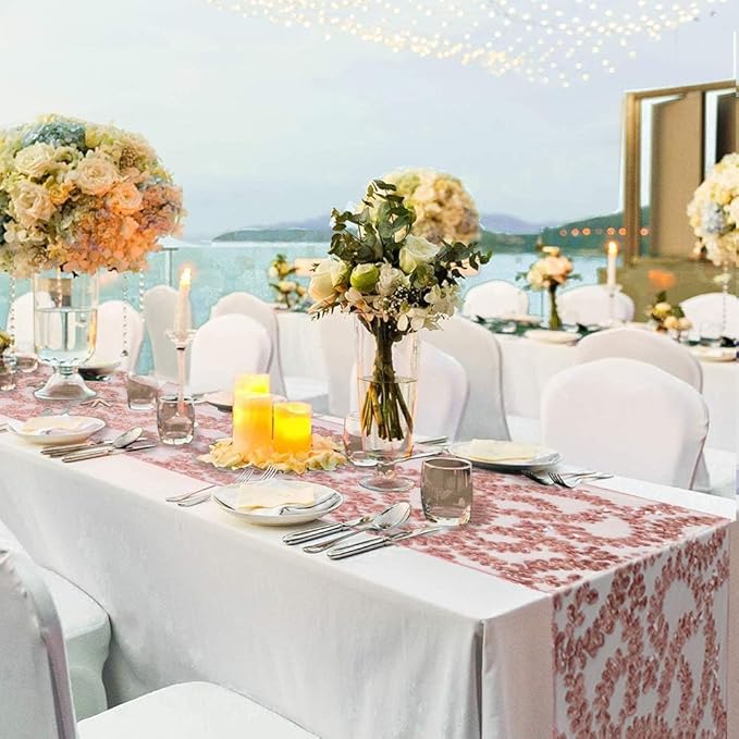 Sequin Table Runners 5 Pieces Rose Gold Flower Table Runners 12x72 Inch Glitter - Image 2