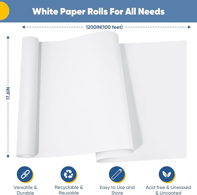 Drawing Paper Roll for Kids Art Supplies, 17.6"x1200" Easel Craft Decorative - Image 2