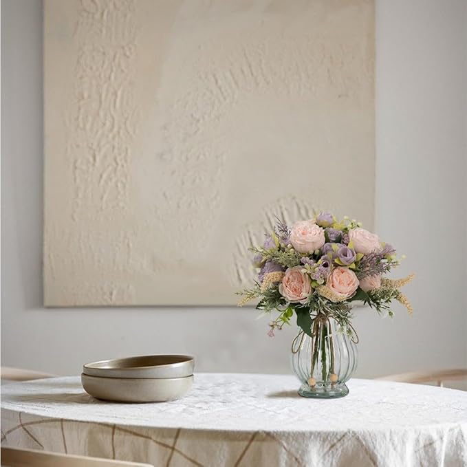 Artificial Peonies Silk Flowers Bouquet in Glass Vase Faux Flowers Bouquets - Image 7