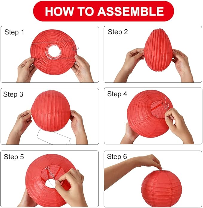 BEISHIDA 12-Inch Red Round Paper Lanterns Decorative Hanging Asia Chinese - Image 3