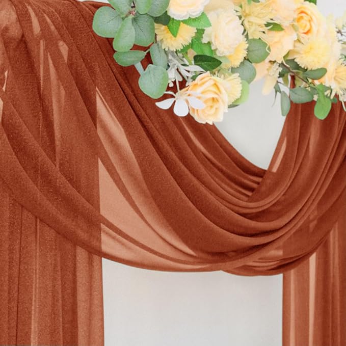 Socomi Terracotta Sheer Wedding Decor Fall Draping Fabric 29" x 20Ft 1 Panel - Image 4