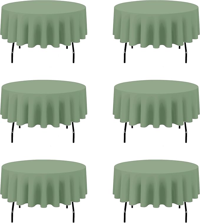 BRILLMAX 6 Pack Sage Green Round Tablecloths 90 Inch by BRILLMAX