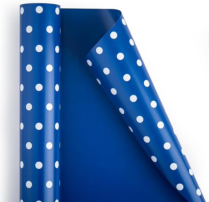 Flyhill Navy Blue Wrapping Paper, Reversible Gift Wrap Paper by Flyhill