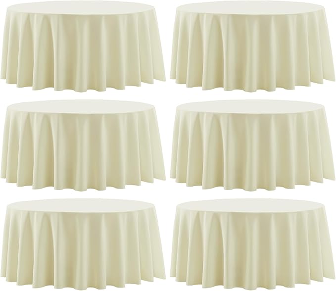Round Tablecloth 6 Pack 90 Inch Ivory Tablecloths Washable Decorative Linen by AOCOZHomeLifeMuseum