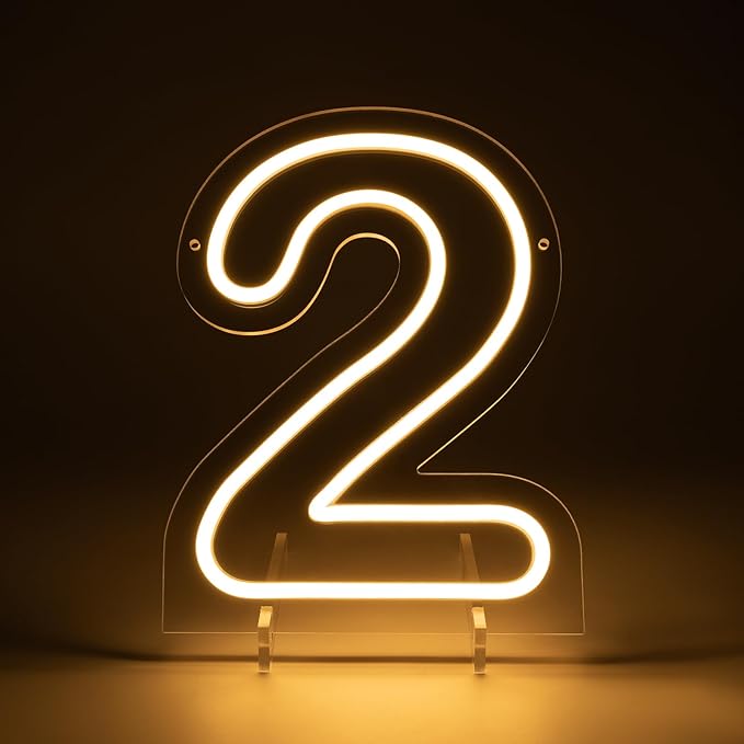 Number 2 LED Neon Sign Backdrop Birthday Party Decoration, 11.3" Height Warm - Image 4