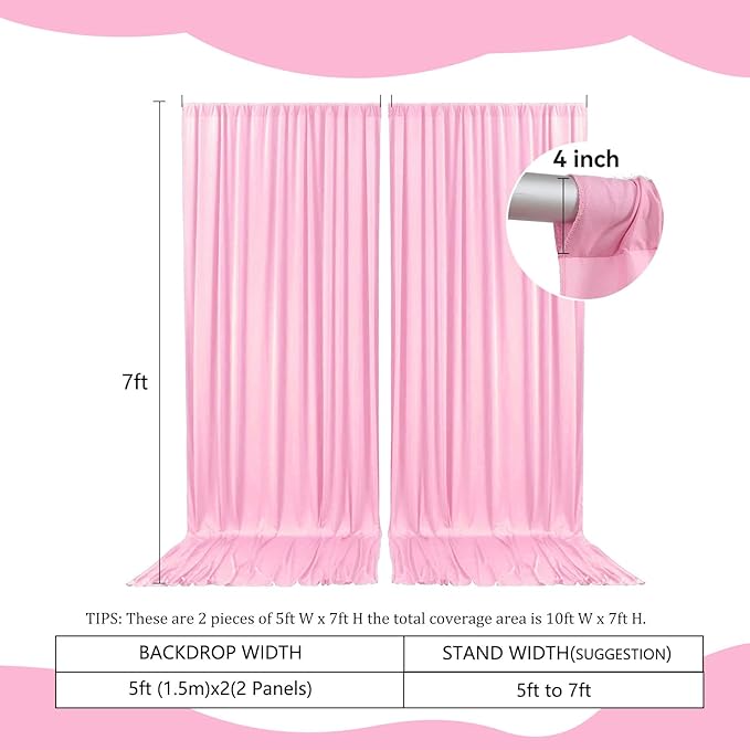 2 Panels Rose Pink Backdrop Curtain, 10 x 7 Feet Background Curtains - Image 2