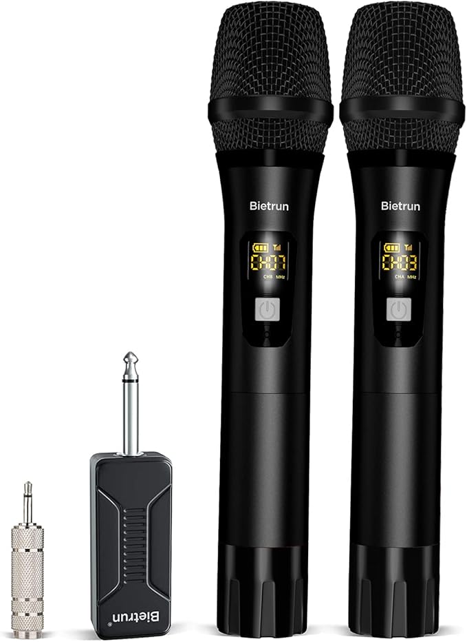 Wireless Microphone, Bietrun UHF Metal Dual Handheld Cordless Dynamic Mic System by Bietrun