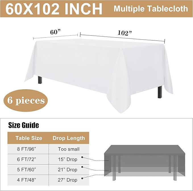 sancua 6 Pack White Tablecloth 60 x 102 Inch, Rectangle Table Cloth - Image 7