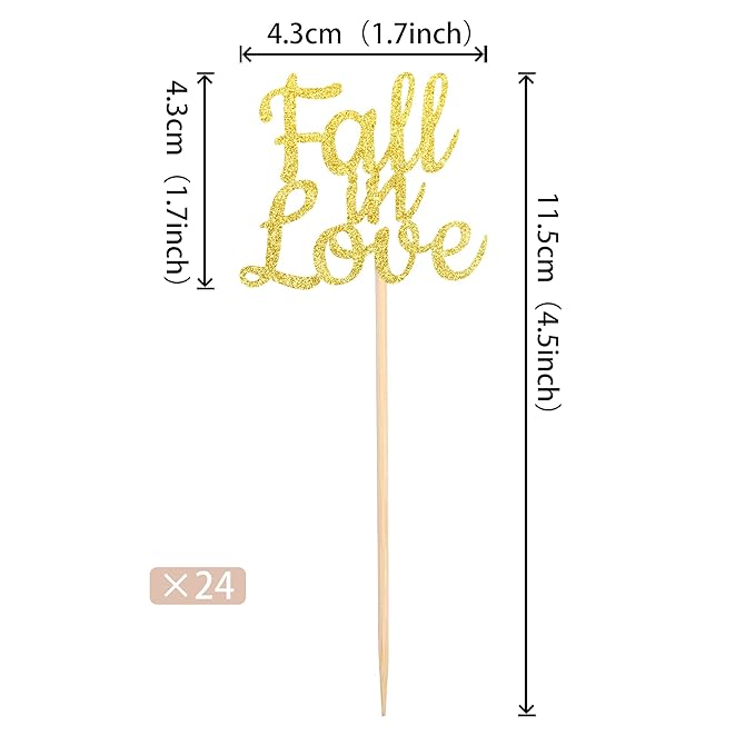 24 PCS Fall in Love Cupcake Toppers Glitter Bridal Shower Cupcake Picks Wedding - Image 2