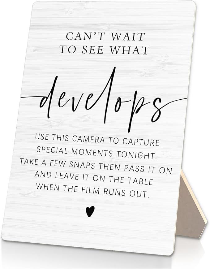 Can't Wait To See What Develops Wooden Stand 5x7inch, Wedding Camera Sign by Unknown