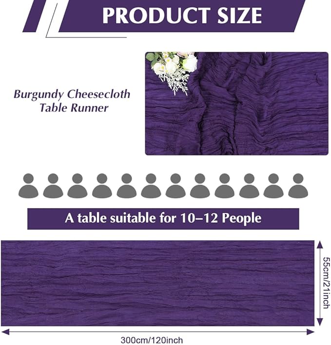 Purple Cheesecloth Table Runner -21*120Inch Long Boho Wedding Table Decor - Image 2