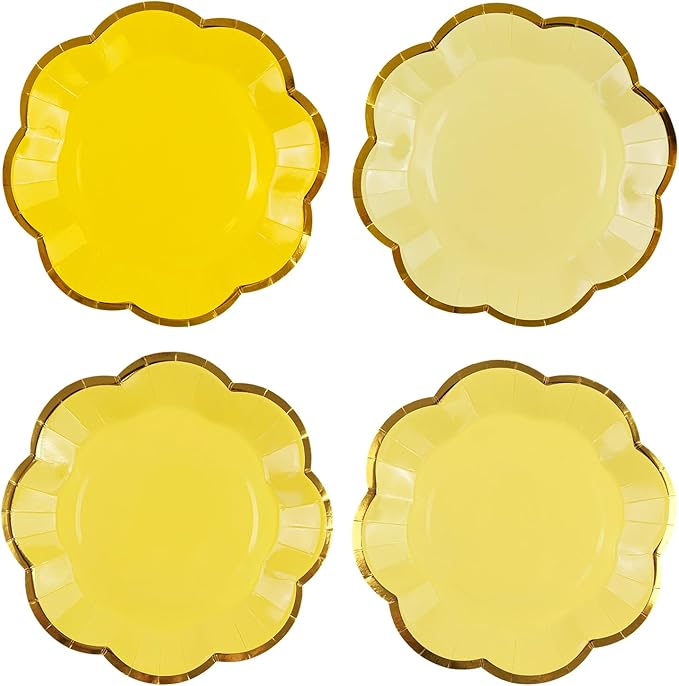 48Pcs Yellow Scalloped Party Plates by PUEVENYI