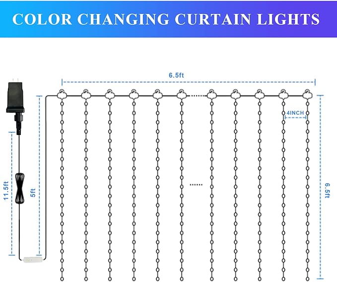 JMEXSUSS App-Controlled Color Changing Curtain Lights, 400 LED RGB String Lights - Image 6