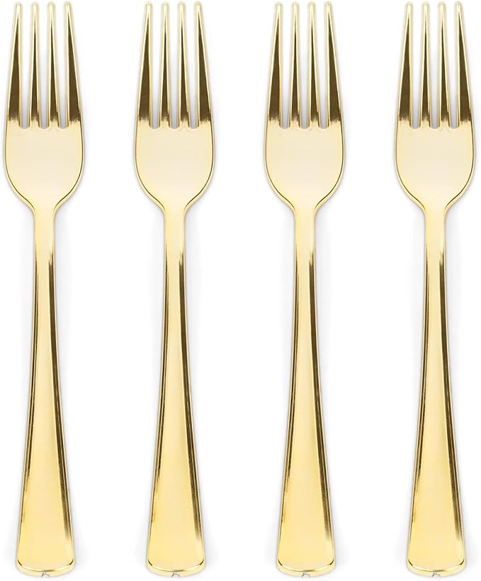 Prestee 100 Gold Plastic Forks by Prestee