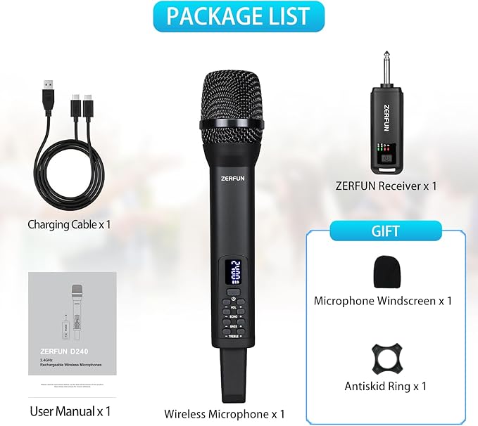 Rechargeable Wireless Microphone, Pro Handheld Cordless Mic System - Image 7