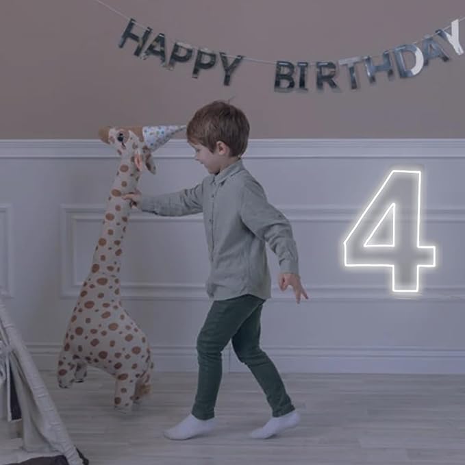 Number 4 Neon Sign for Birthday, 16.54" Cool White USB Battery Powered One Neon - Image 6
