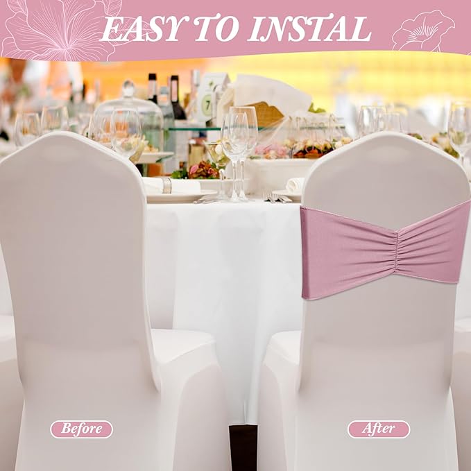 Moukeren 100 Pcs Spandex Chair Sashes Bows Bands Slider Sashes - Image 4