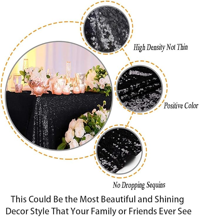 ShinyBeauty Sequin Tablecloth Black 72''x72'' Square Black Glitter Table Cover - Image 5
