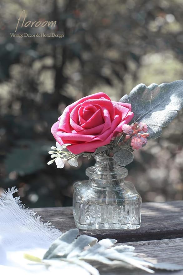 Floroom Artificial Flowers 50pcs Real Looking Fuchsia Foam Fake Roses - Image 2