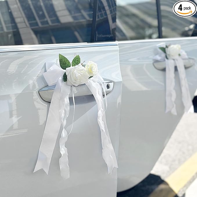 4PCS Wedding Car Door Handle Decorative Flowers, Just Married Automotive by zmoso