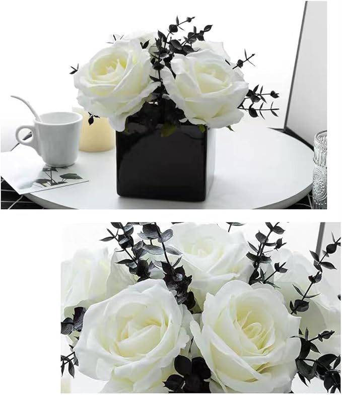 LADADA Artificial Flowers with Small Ceramic Vases, Roses in Vases Plastic - Image 3