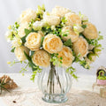 Artificial Peonies Silk Flowers in Glass Vase Faux Flowers Bouquets Modern by JARELING