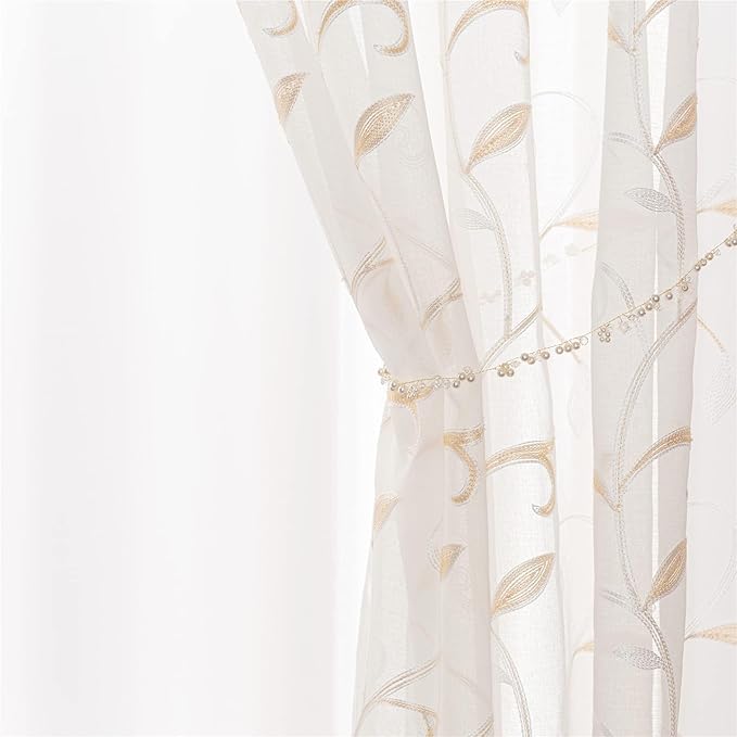 VISIONTEX Sheer Curtains 120 inch Length 2 Panels Set, Rod Pocket Embroidered - Image 4