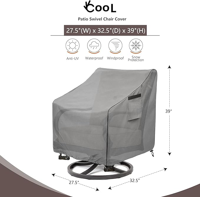 Okcool Outdoor Swivel Chair Cover 2 Pack, Outdoor Furniture Patio Chair Covers - Image 2
