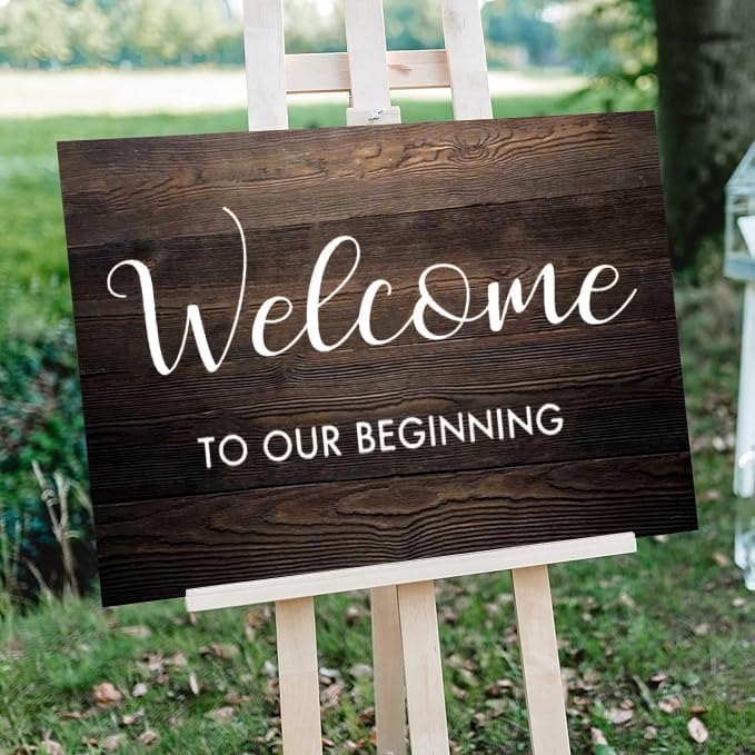 Rustic Wooden Signs Welcome to Our Beginning Wedding Sign by Eletina