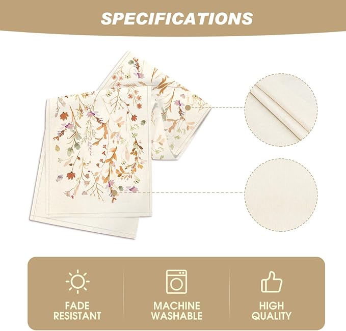 Artoid Mode Floral Leaves Fall Table Runner, Wild Flowers and Grasses Seasonal - Image 5