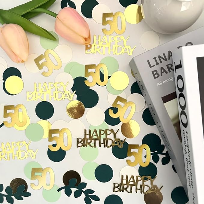Sage Green 50th Happy Birthday Confetti, 50th Birthday Table Decorations - Image 5