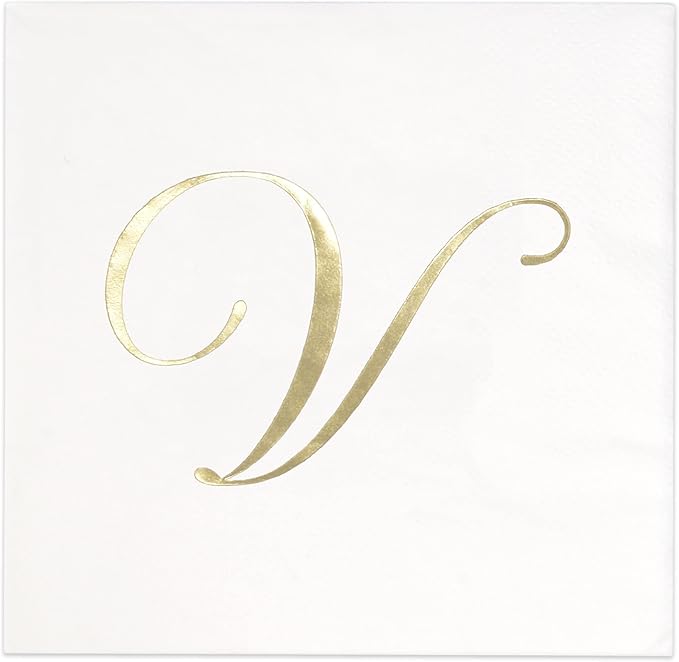 Gift Boutique 100 Gold Monogram Cocktail, Letter V Disposable Paper Pack by GiftBoutique