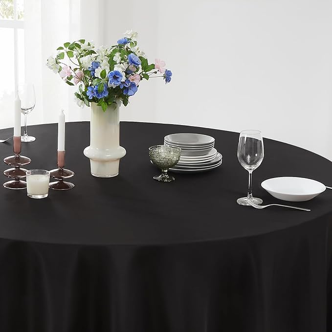 Round Tablecloth 6 Pack 90 Inch Black Tablecloths Washable Decorative Linen - Image 3