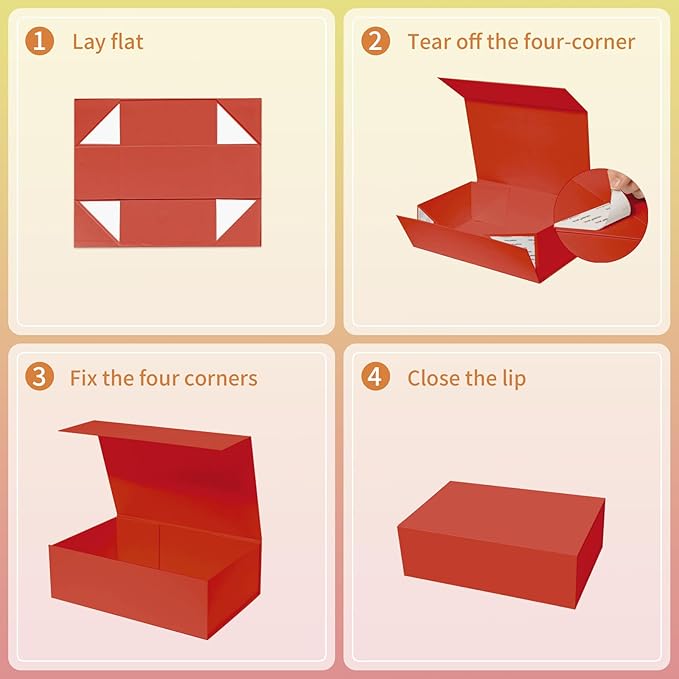 Rinrda Large Red Gift Box, 13.75"x9"x4.5", Gift Boxes - Image 3
