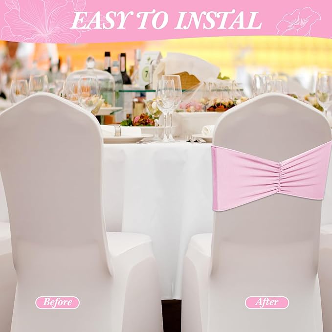 Moukeren 100 Pcs Spandex Chair Sashes Bows Chair Bands Slider Sashes - Image 4