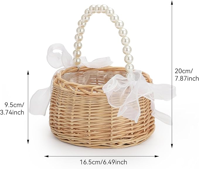 Wicker Rattan Flower Girl Basket Rustic Wedding Flower Girl Basket - Image 5