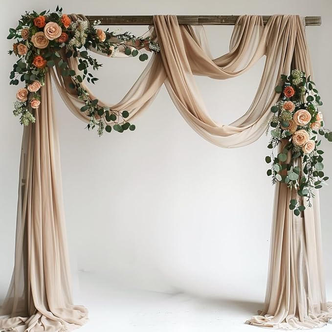 Wedding Arch Draping Fabric 1 Panel 28.7" x 20FT Nude Sheer Chiffon Backdrop by Xiomot
