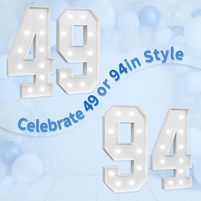 Marquee Numbers Large 49th-Birthday Decorations: 4ft Light Up Number Party - Image 6