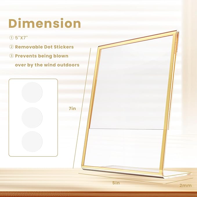 Acrylic Gold Frames 5 x7, Slanted Back Gold Picture Frames Table Acrylic Sign - Image 3