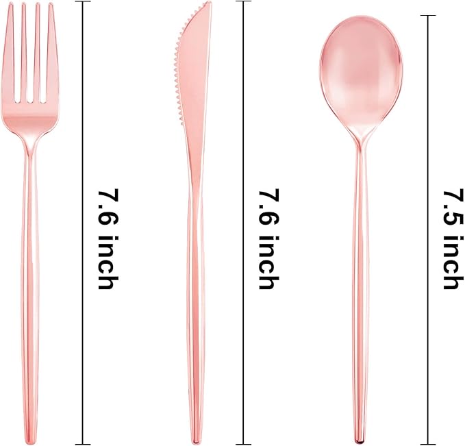 SUT 150Pcs Rose Gold Plastic Silverware, Disposable Cutlery Set, Heavy Duty - Image 2